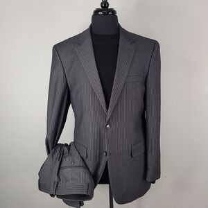 Andrew Fezza Suit Mens 40R Gray Pinstripe 2 Button Jacket Cuffed Pants Austin